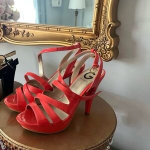 GUESS Coral Patent Strappy High-Heel Sandals with Ankle Strap
